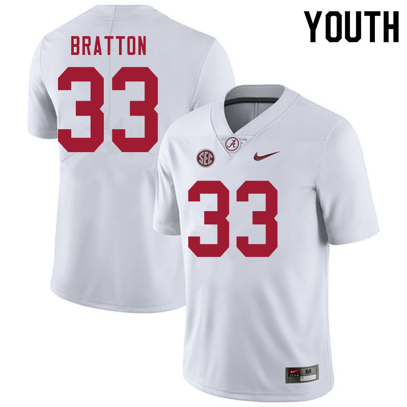 Youth #33 Jackson Bratton Alabama White Tide College Football Jerseys Sale-White